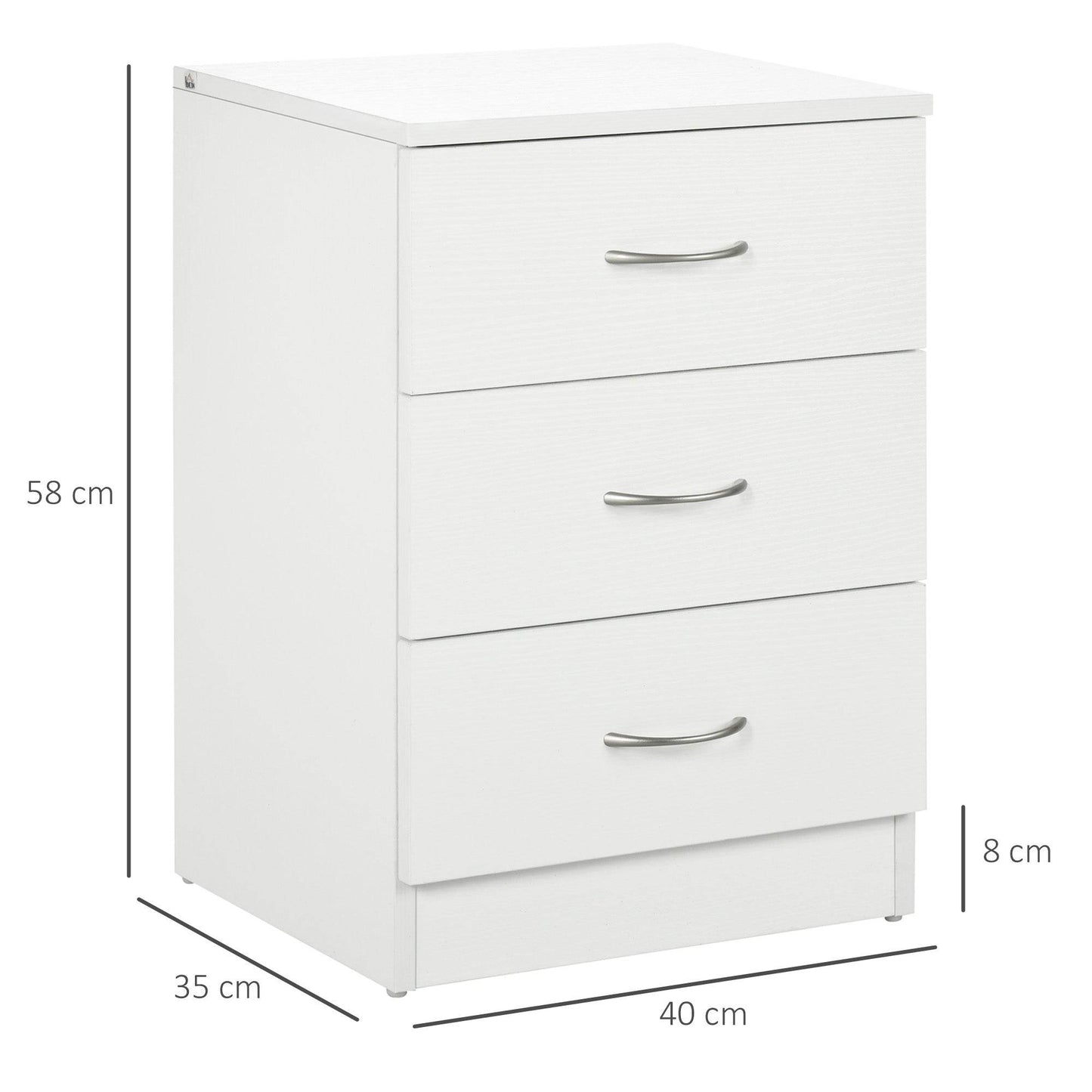 HOMCOM Modern White Nightstand with Three Drawers - ALL4U RETAILER LTD