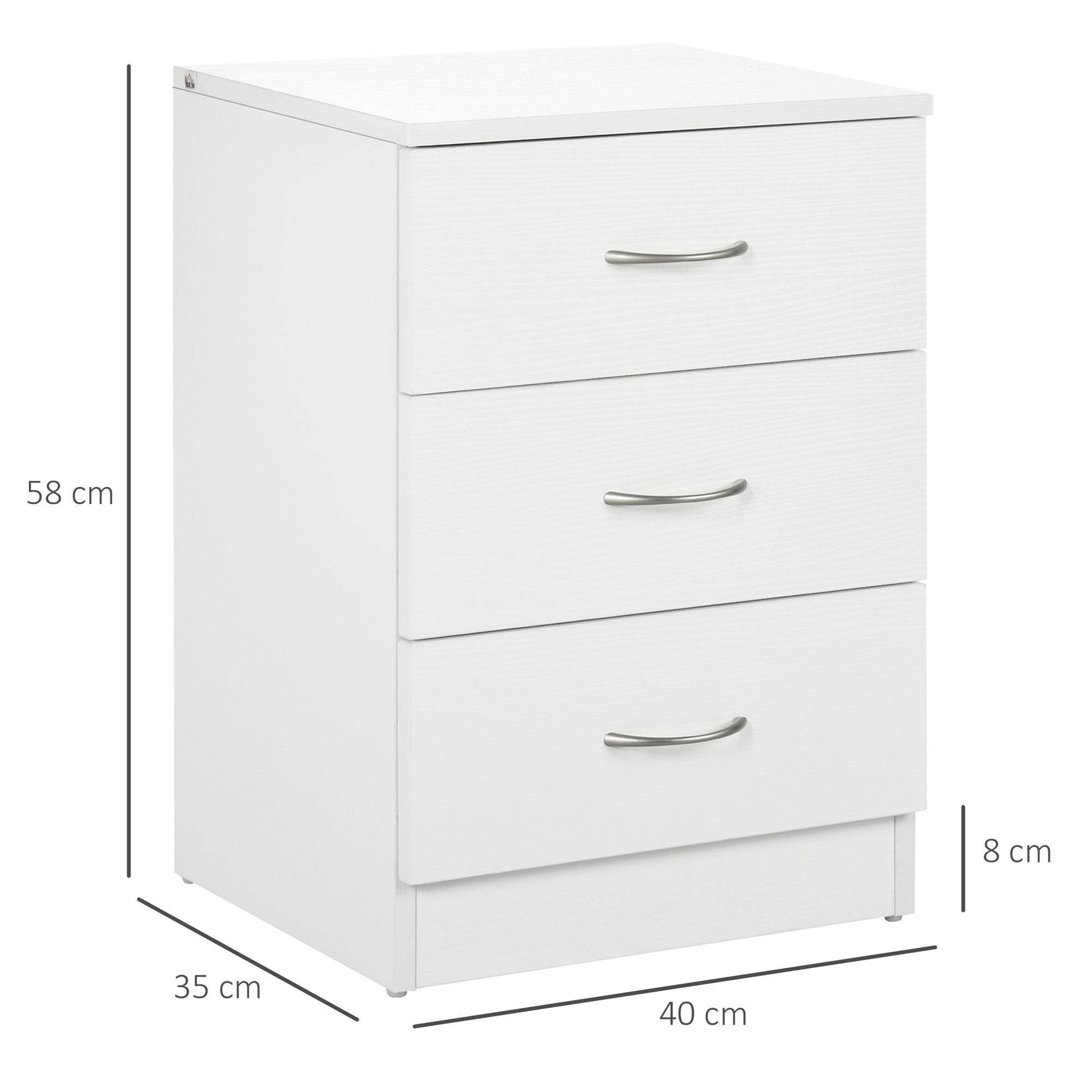 HOMCOM Modern White Nightstand with Three Drawers - ALL4U RETAILER LTD