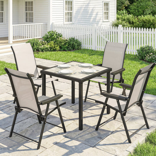 Outsunny 5 Piece Outdoor Dining Set for 4 with Square Table and Folding Chairs in Brown