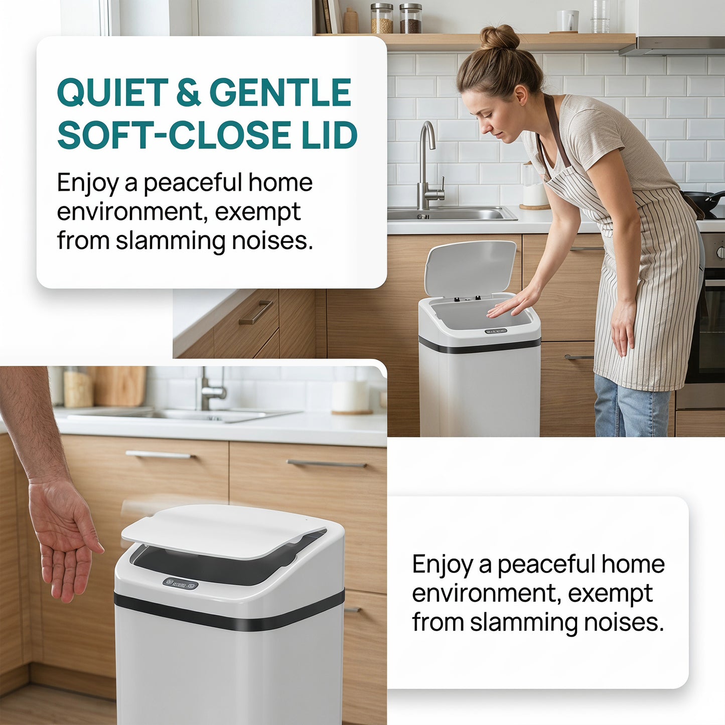 HOMCOM 48L Stainless Steel Sensor Bin With Infrared Touchless Lid White For Easy Family Kitchen Use