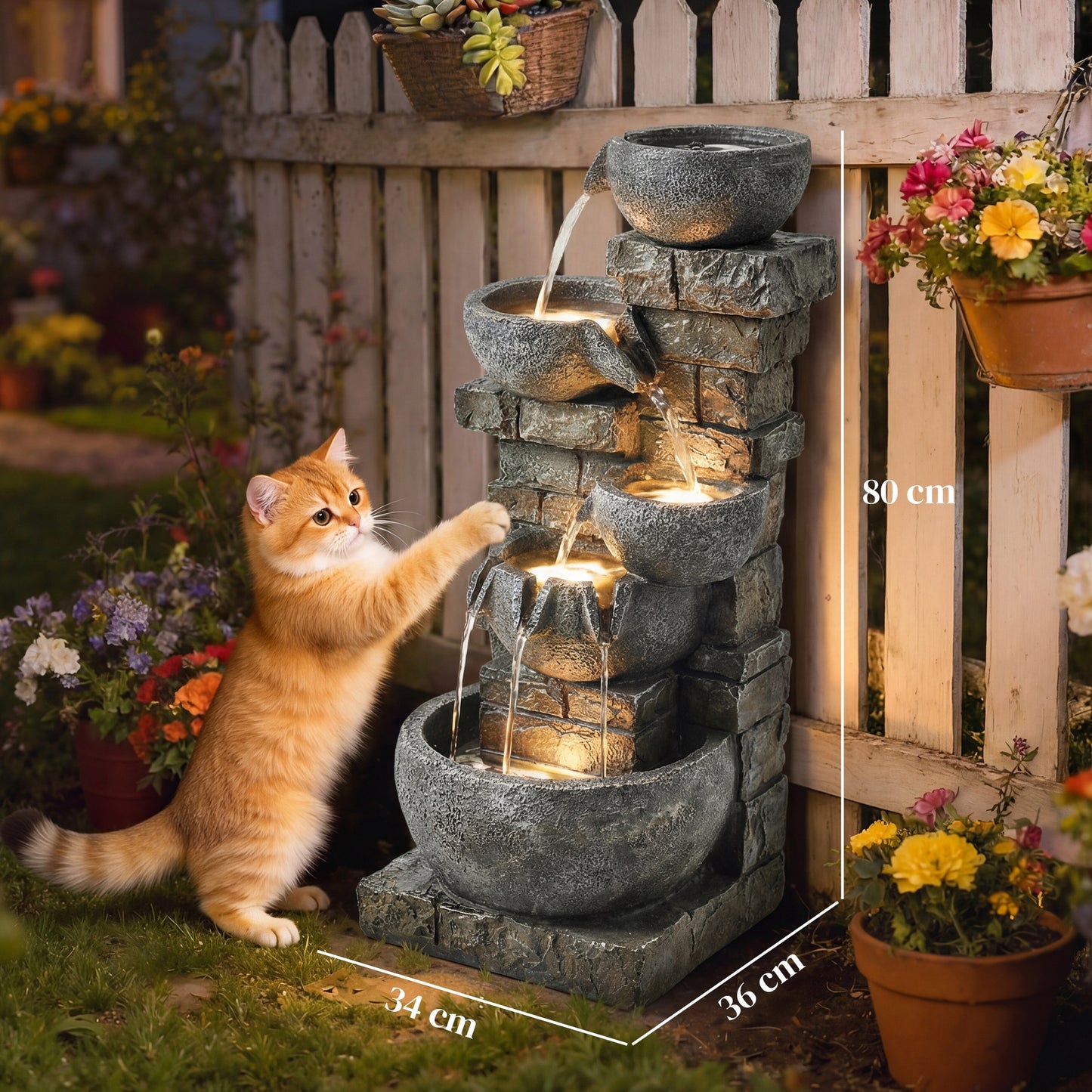 Outsunny Outdoor Water Fountain With LED Lights 80 Cm Five Tiers Cascading Water Feature For Garden Patio Home Decor