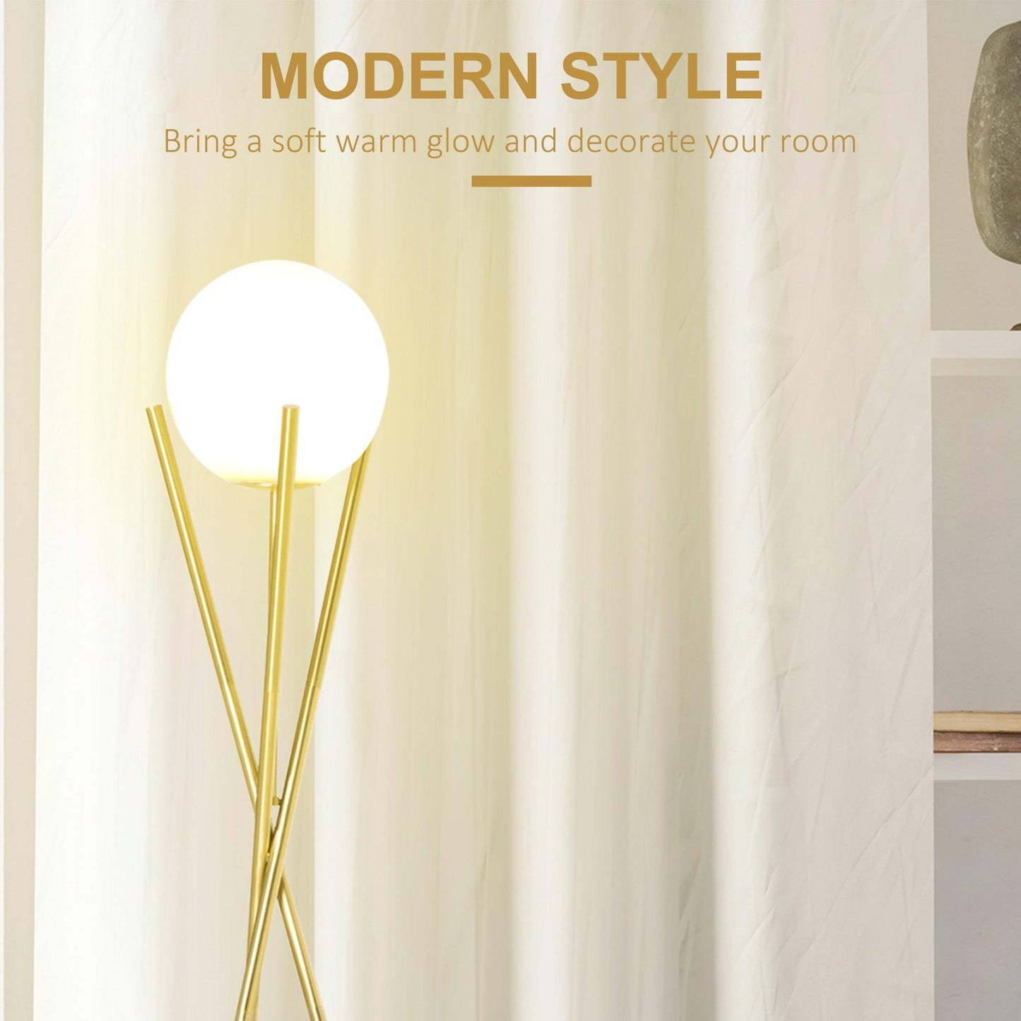 HOMCOM Modern Gold Tripod Floor Lamp - Stylish Lighting Solution - ALL4U RETAILER LTD