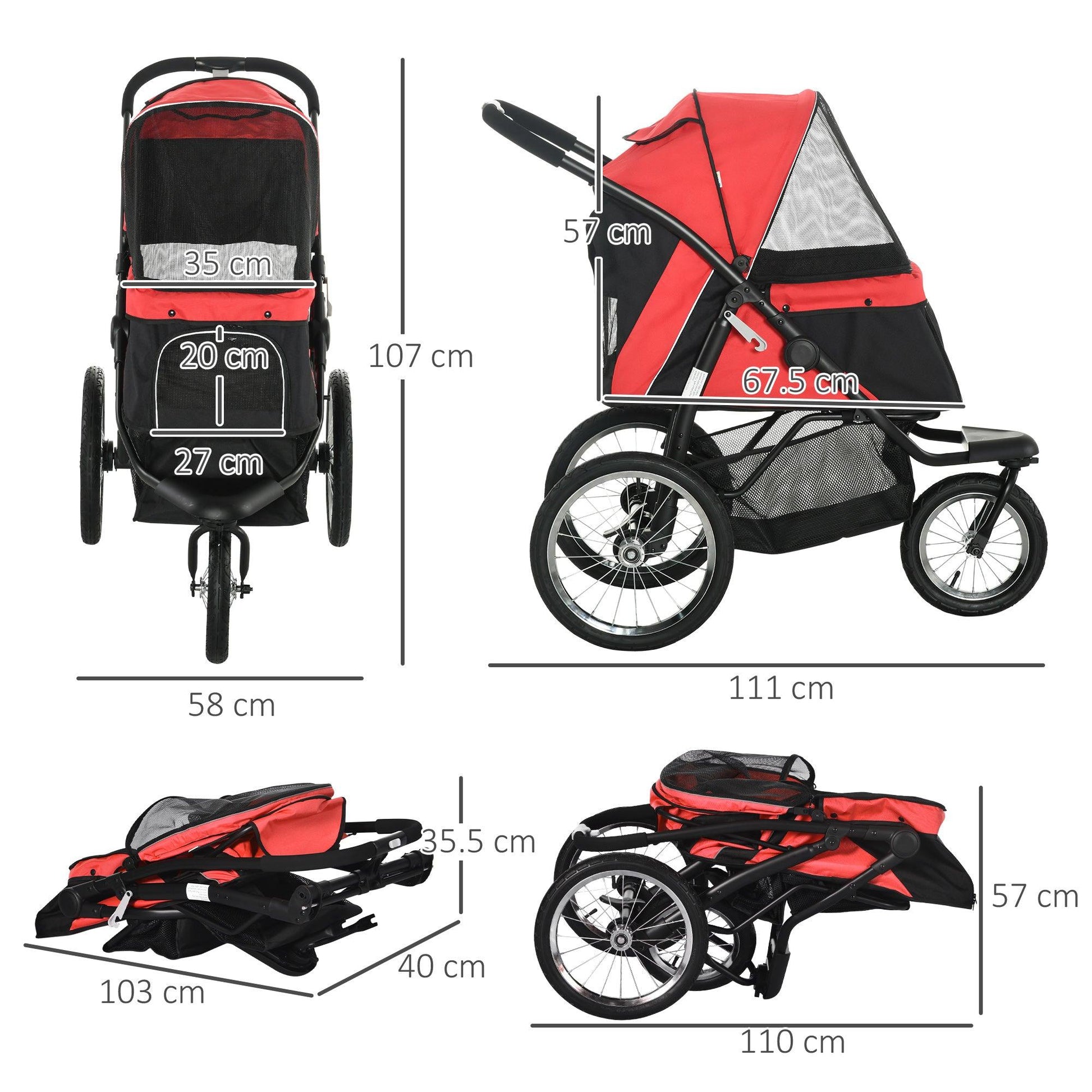 PawHut Red Foldable Pet Stroller Jogger - Medium, Small Dogs - ALL4U RETAILER LTD