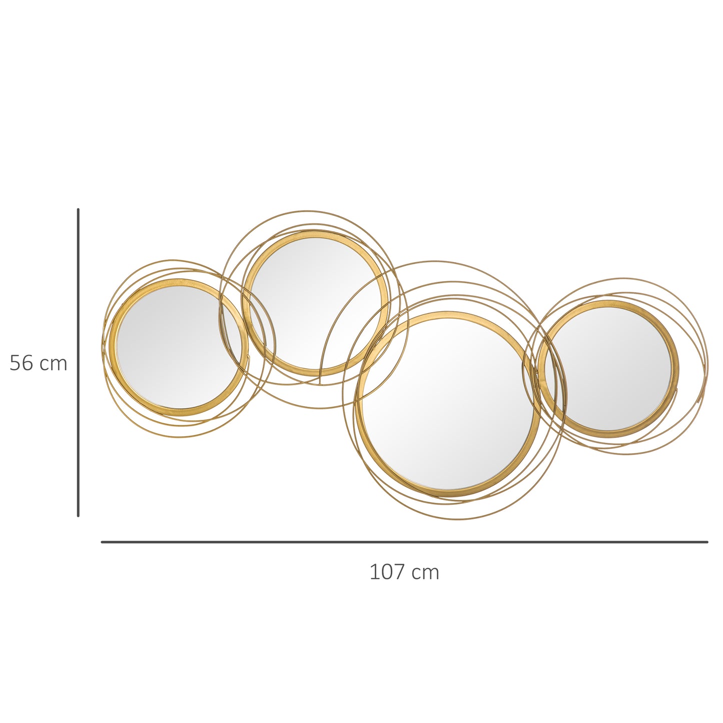 HOMCOM Gold-Tone Modern Metal Wall Mirror Art with Asymmetric Circular Design for Home Decor - ALL4U RETAILER LTD