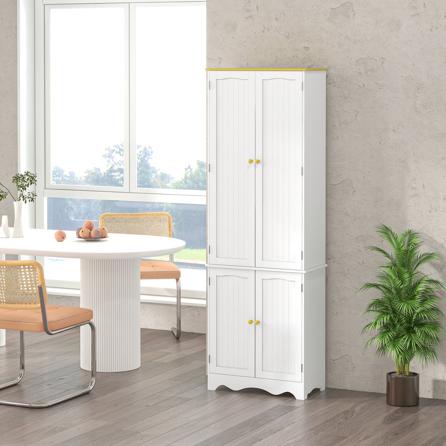HOMCOM Freestanding Four Door Kitchen Cupboard Storage Cabinet With Six Internal Shelves 183cm White Wood Effect