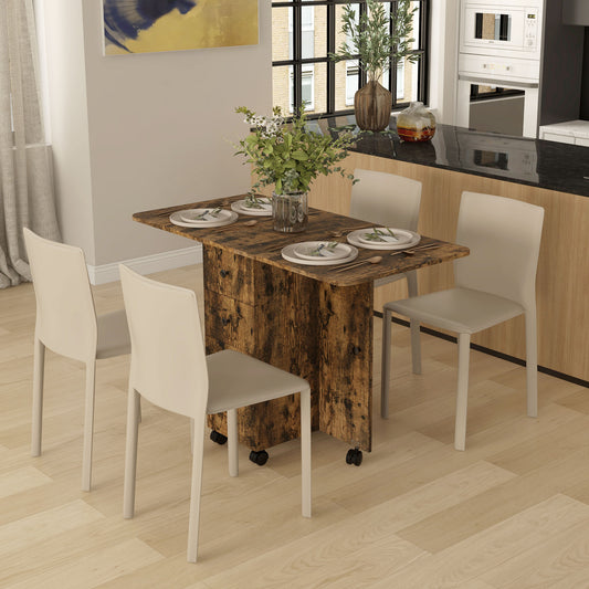 HOMCOM Multi Storage Six Person Drop Leaf Dining Table Rustic Brown With Drawers Shelf And Cabinet