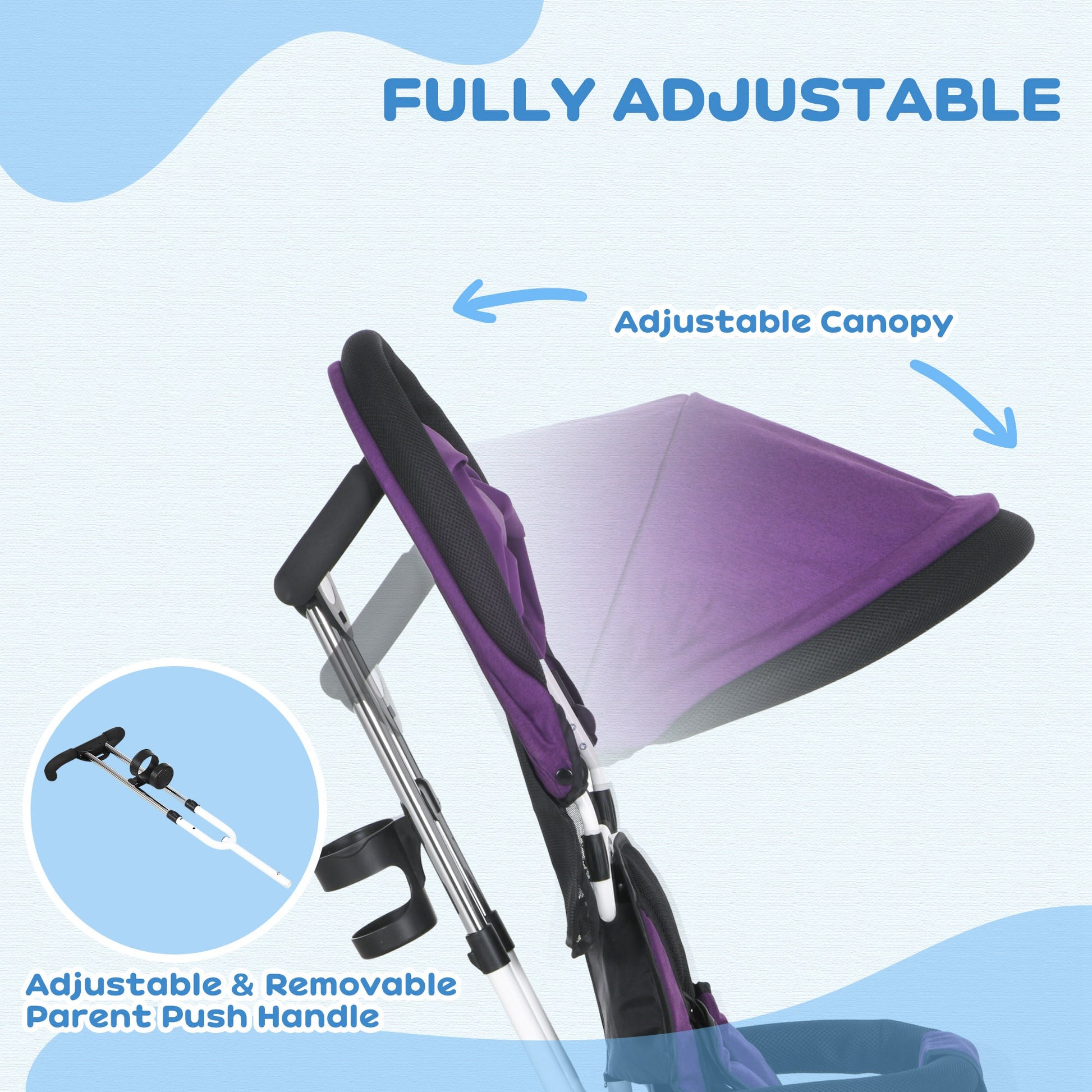 HOMCOM Transformable 4-in-1 Toddler Trike with Canopy, Push Handle, and Safety Features for Ages 1-5 - Purple - ALL4U RETAILER LTD