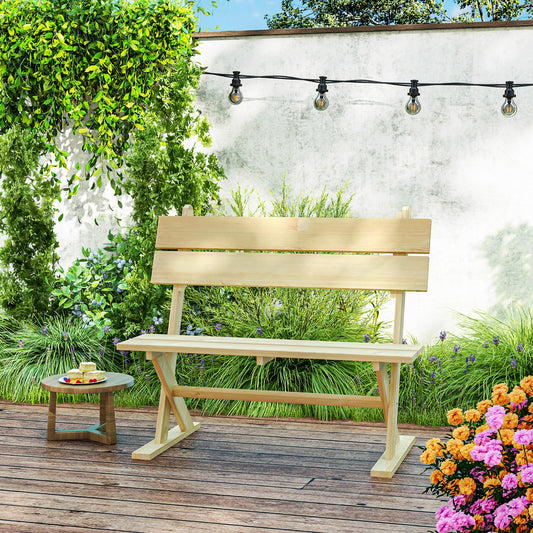 Outsunny 2 Seater Wooden Garden Bench Fir Wood With Slatted Seat Sloping Back And Wide Feet For Patio Natural Finish