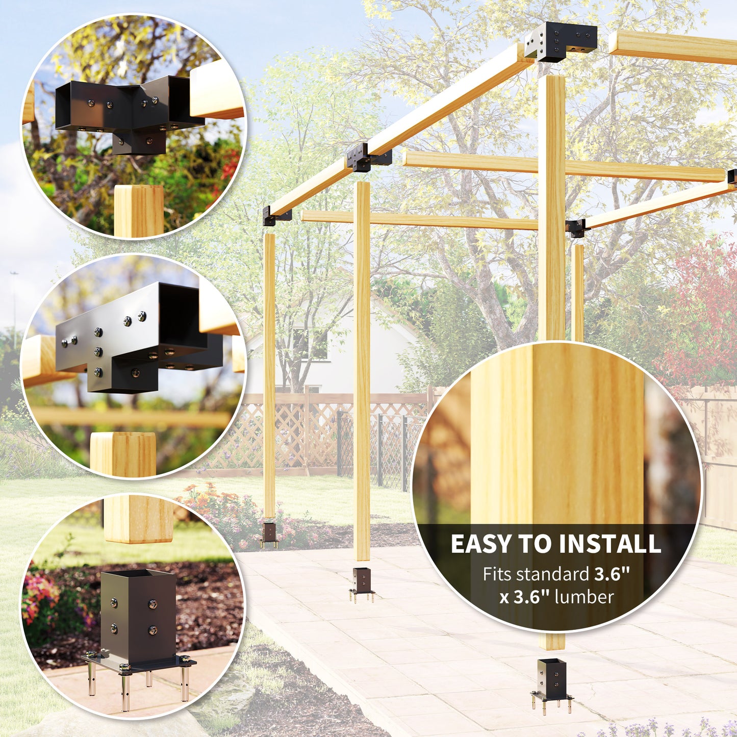 Outsunny 12 Pieces Pergola Kit Brackets 3 Way 4 Way Corner Brackets For 9.6 By 9.6 cm Lumber