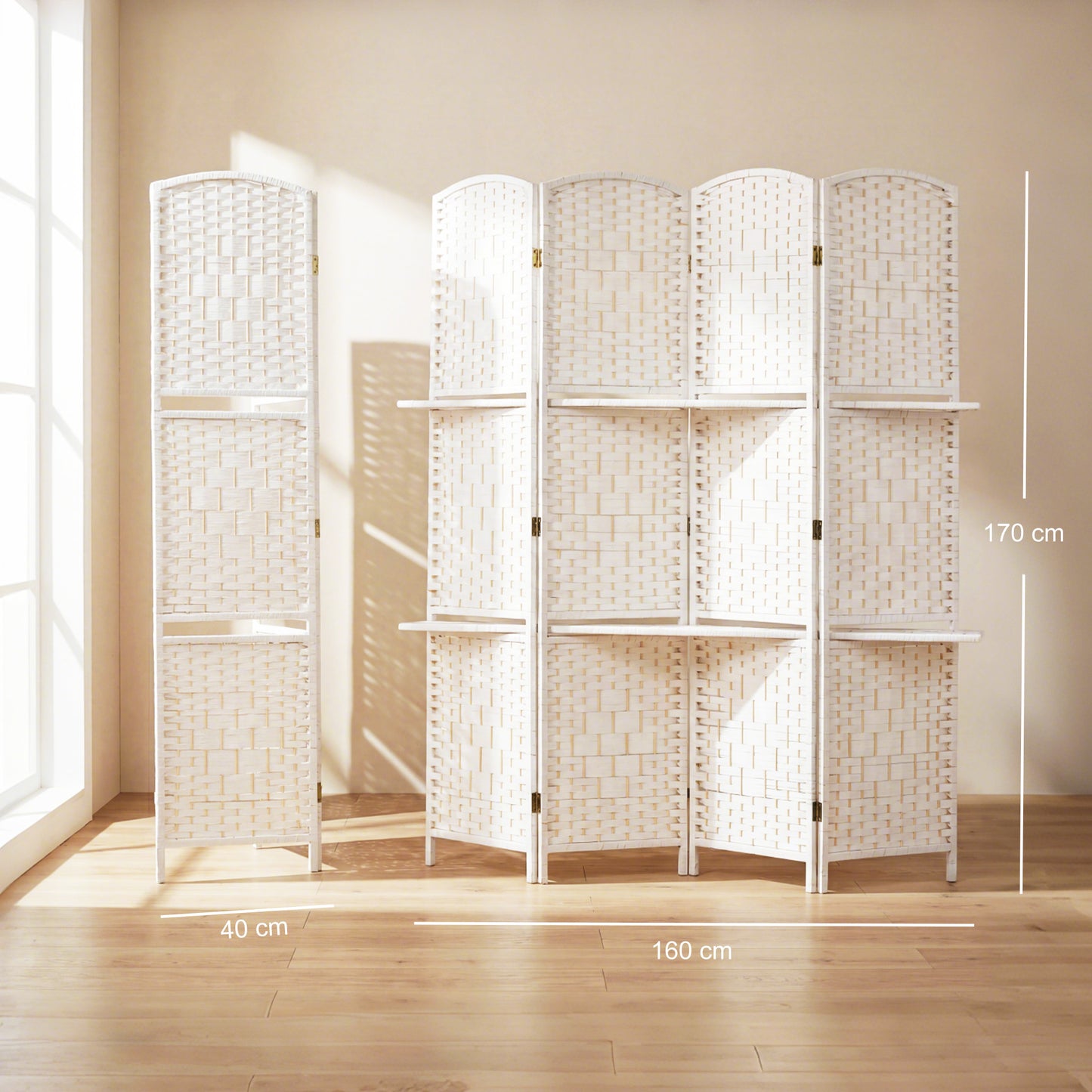 HOMCOM 4 Panel Folding Room Divider Privacy Screen 160 x 170cm Freestanding White for Living Room Bedroom Office