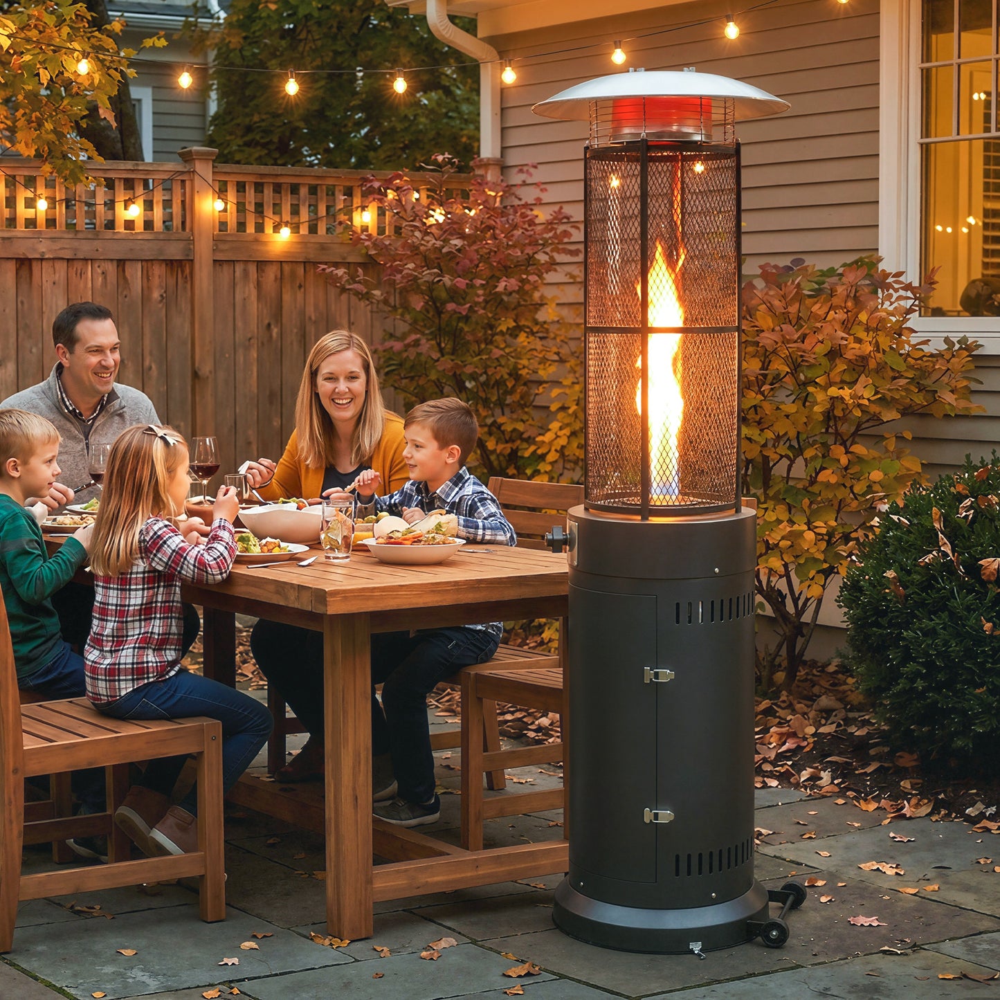 Outsunny 11 KW Freestanding Gas Patio Heater With Pulse Ignition Tip Over Switch Wheels Adjustable Heat Tank Room Black