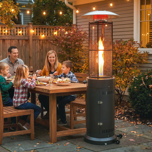 Outsunny 11 KW Freestanding Gas Patio Heater With Pulse Ignition Tip Over Switch Wheels Adjustable Heat Tank Room Black