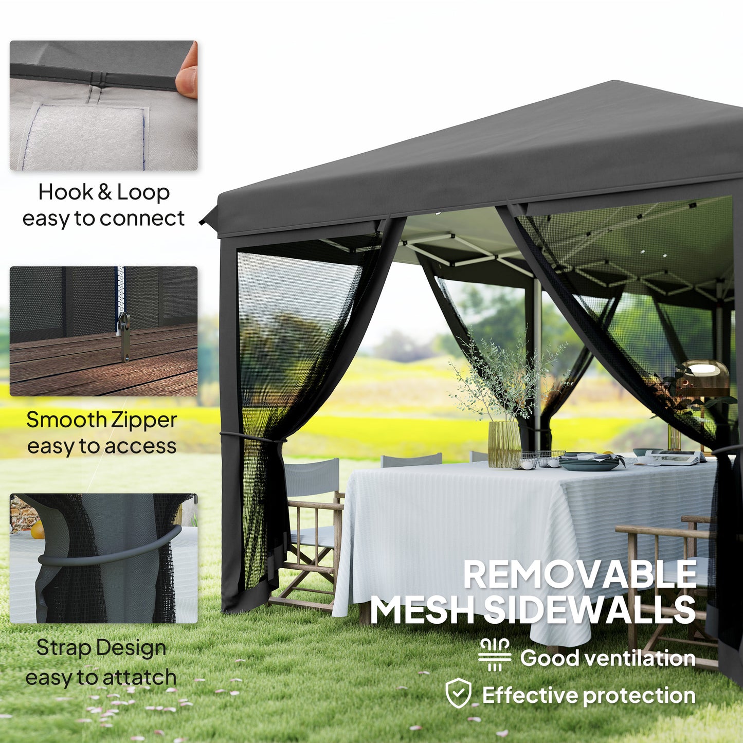 Outsunny Pop Up Gazebo 3 By 6m Outdoor Canopy Shelter Marquee Party Wedding Tent With 6 Mesh Walls Carry Bag Black