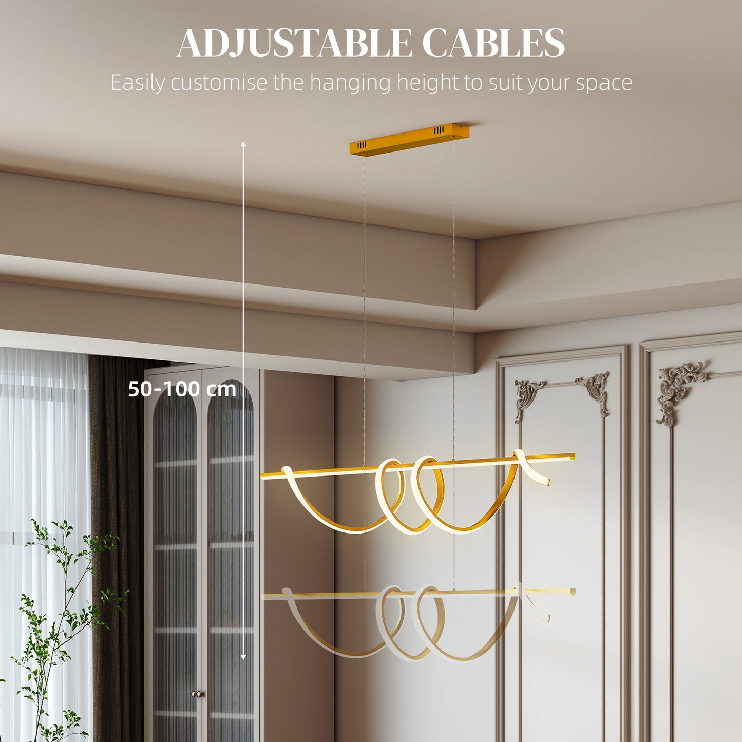 HOMCOM Pendant Light With Three Colour Temperatures Gold Tone Modern Ceiling Fixture Dimmable Ambient And Task Lighting