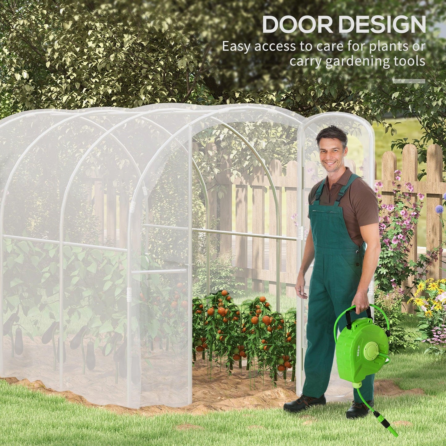 Outsunny Polytunnel Greenhouse Walk-in Grow House with PE Cover, Door and Galvanised Steel Frame, 3 x 2 x 2m, Clear - ALL4U RETAILER LTD