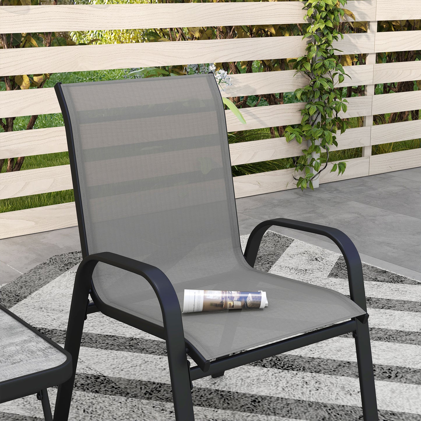 Outsunny Light Grey 3-Piece Outdoor Bistro Set with Stackable Armchairs and SPC Board Table - ALL4U RETAILER LTD