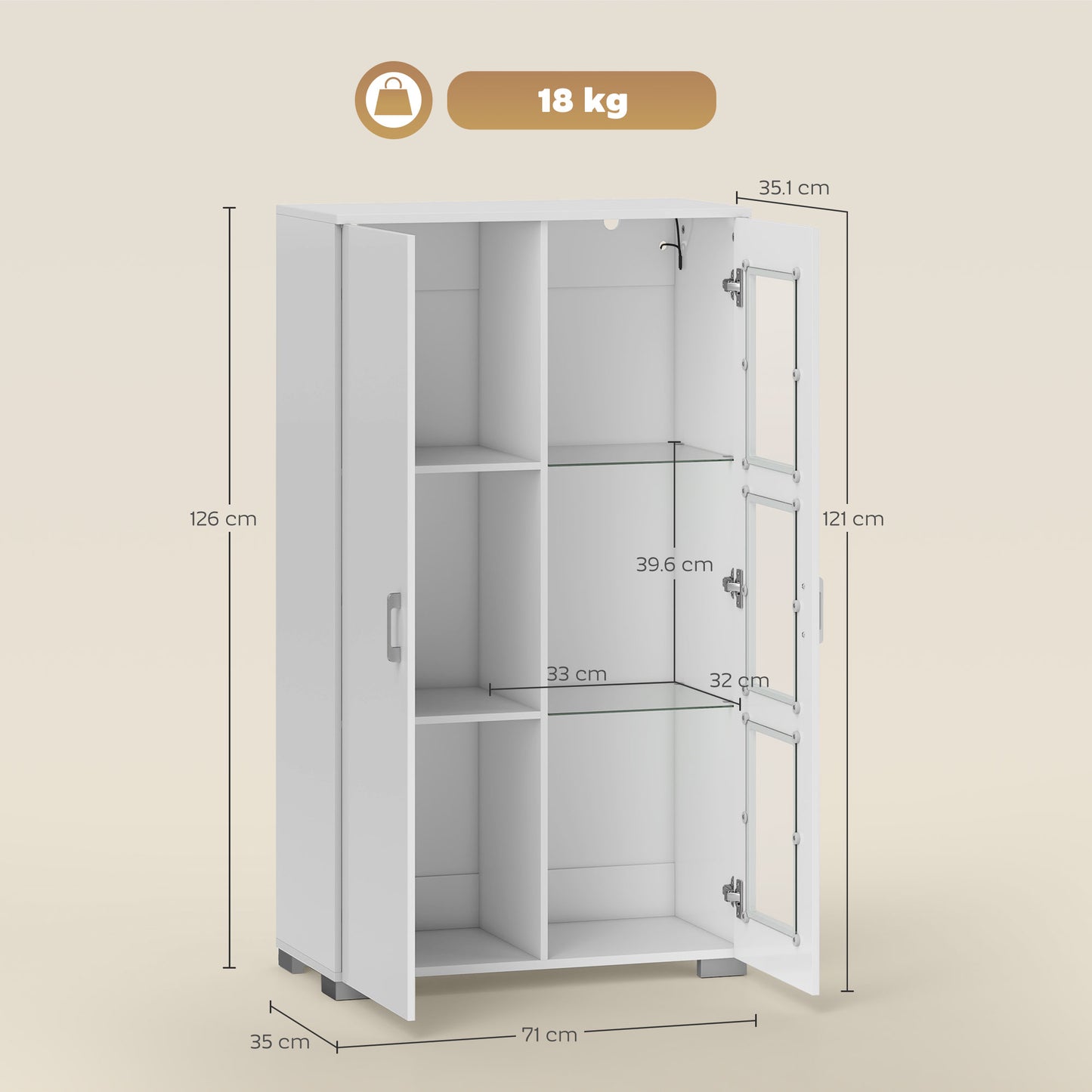 HOMCOM High Gloss Sideboard Display Cabinet With 16 Color RGB LED Lights Glass Doors And Shelves Remote Control White