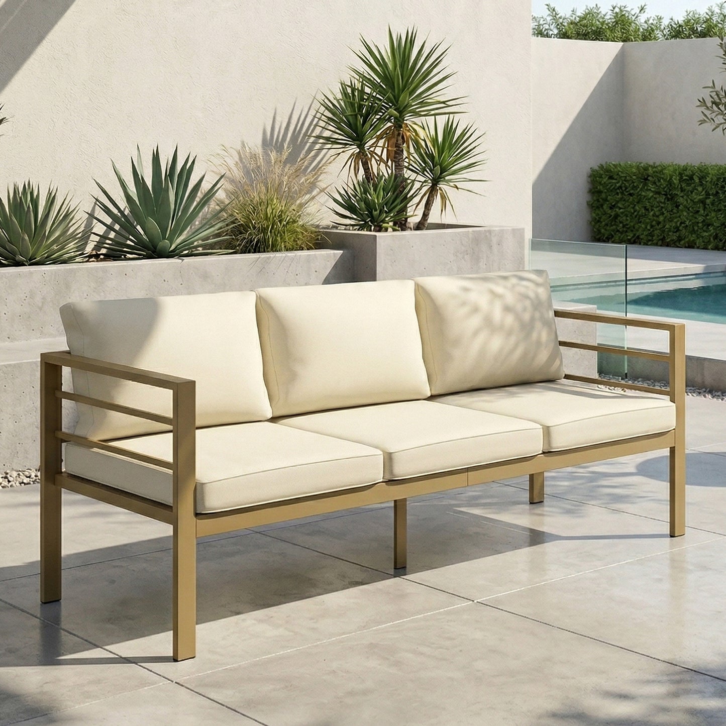 Outsunny Garden Bench With Cushions 3 Seater Sofa With Backrest And Armrests Cream White 185 X 66 X 64 Cm