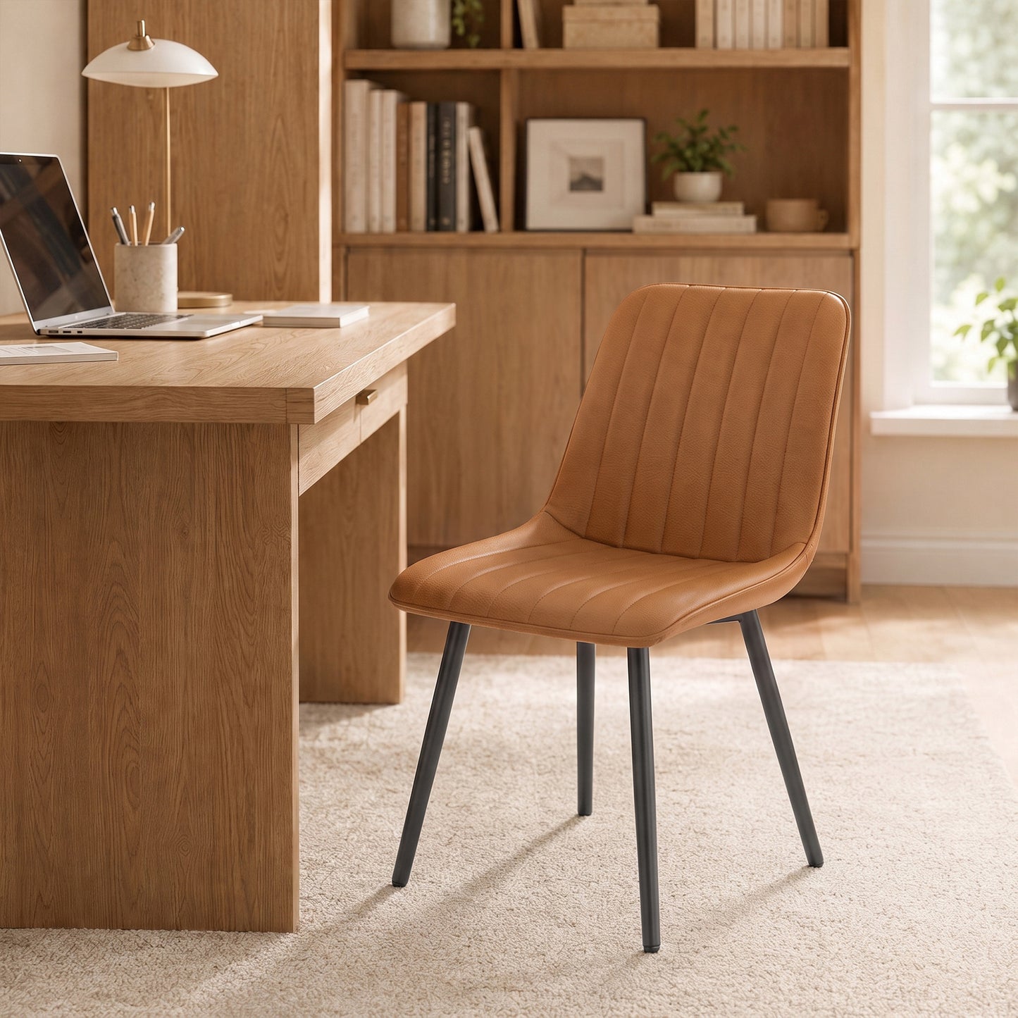 HOMCOM Faux Leather Dining Chairs Set Of 2 Comfortable Modern Kitchen Brown
