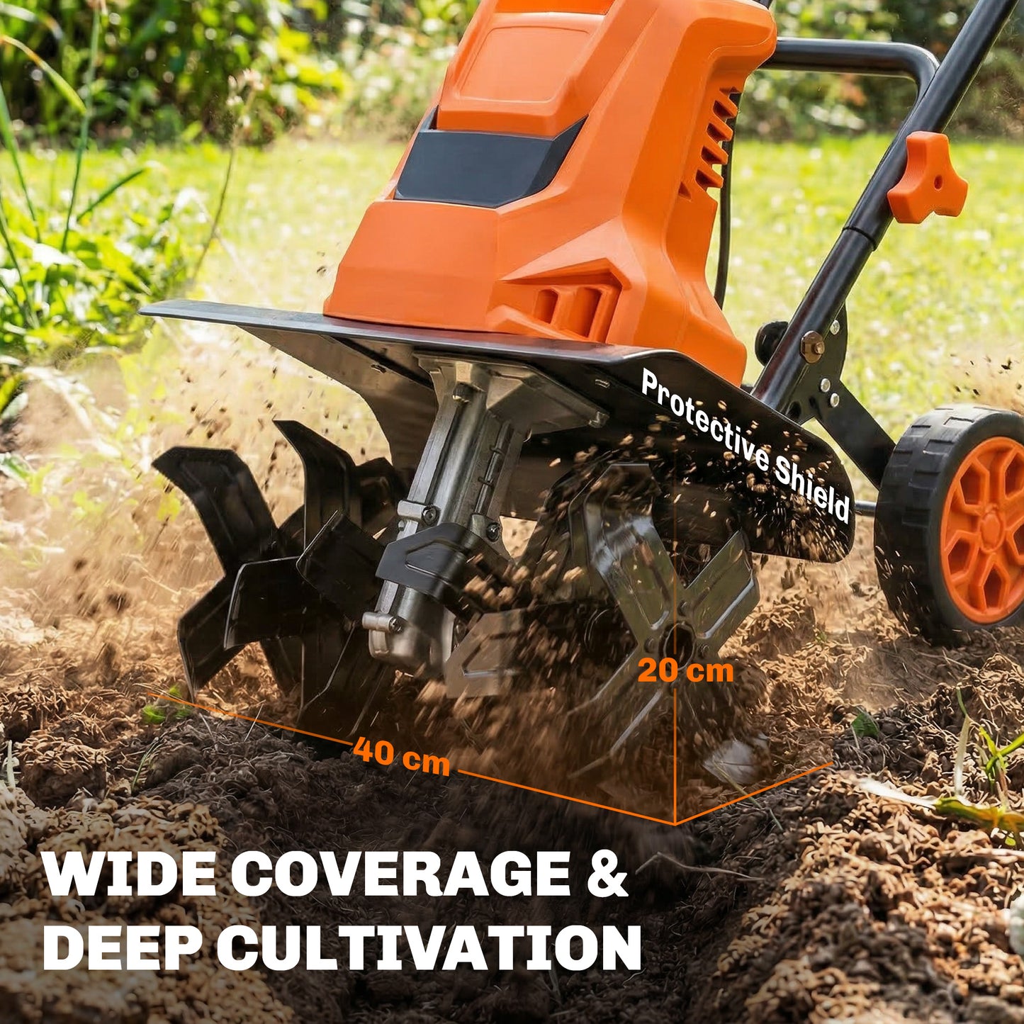 Outsunny 1500W Electric Garden Tiller With Foldable Handle 40cm Width 20cm Tilling Depth 6 Blades 2 Adjustable Wheels