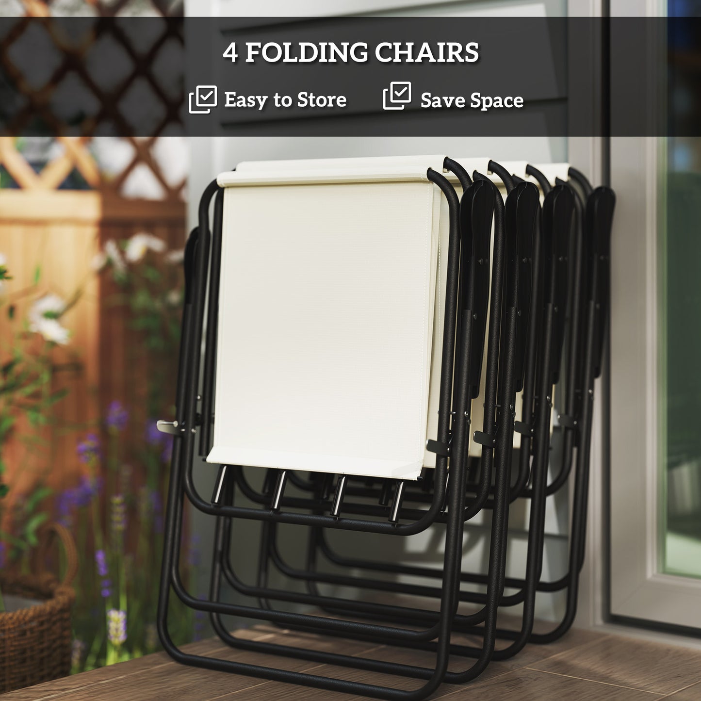 Outsunny 4 Seater Garden Furniture Set With Round Glass Top Table And Folding Chairs Parasol For Patio Cream White