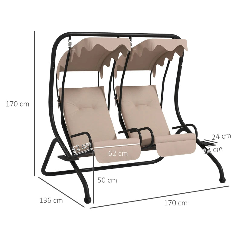 Outsunny 2-Seater Garden Swing Chair with Protective Canopy - Beige | Stylish Outdoor Furniture for Relaxation and Comfort - ALL4U RETAILER LTD