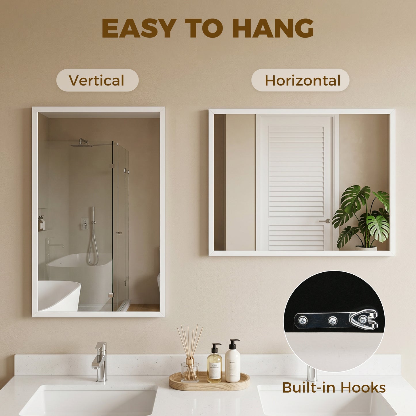 HOMCOM Wall Mounted Bathroom Mirror 70 x 50 cm White Frame For Living Room Bedroom And Hallway