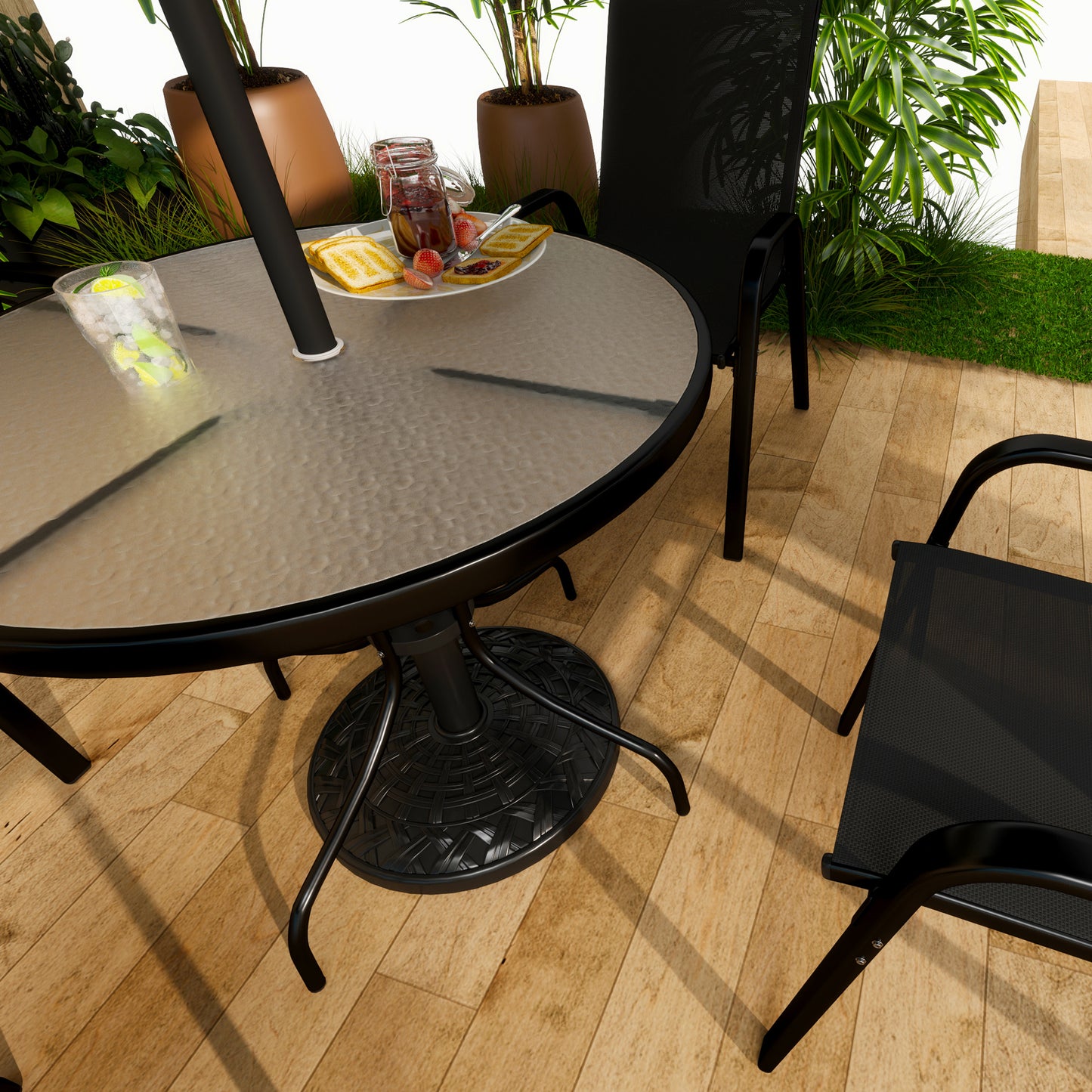 Outsunny 12kg Round Resin Parasol Base For 38mm Or 48mm Poles Heavy Duty Garden Umbrella Stand Black