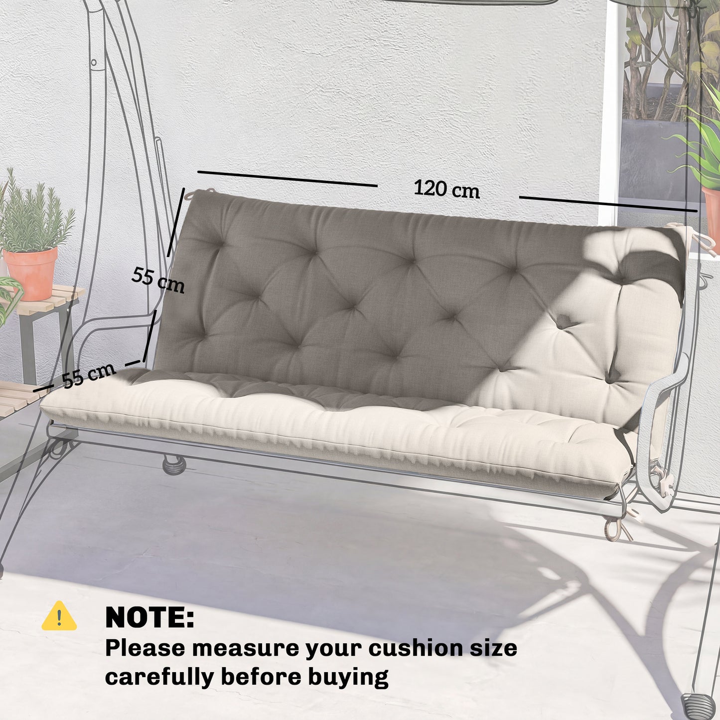 Outsunny Garden Bench Cushion for Two Seater Swing Chair with Ties Indoor Outdoor Use 110 by 120 cm