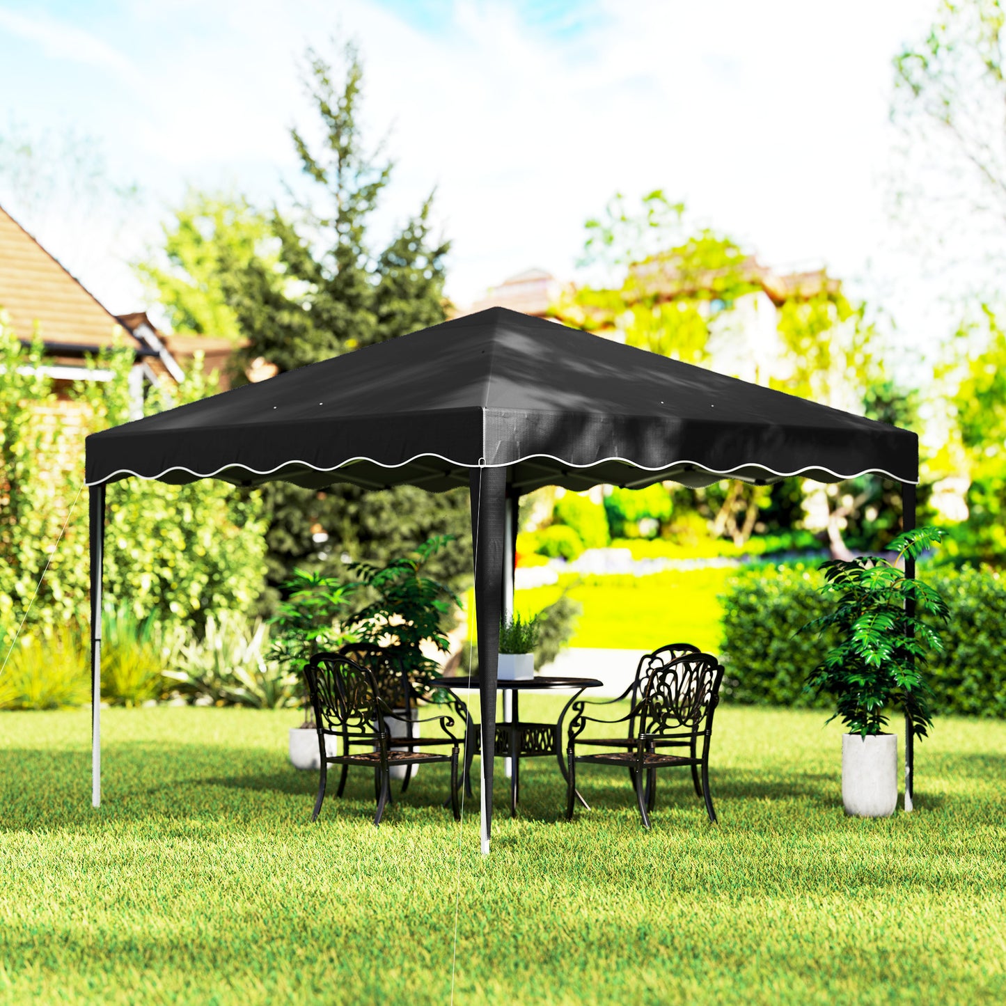 Outsunny 3m Pop Up Gazebo With Adjustable Height And Carry Bag Black Outdoor Garden Shade