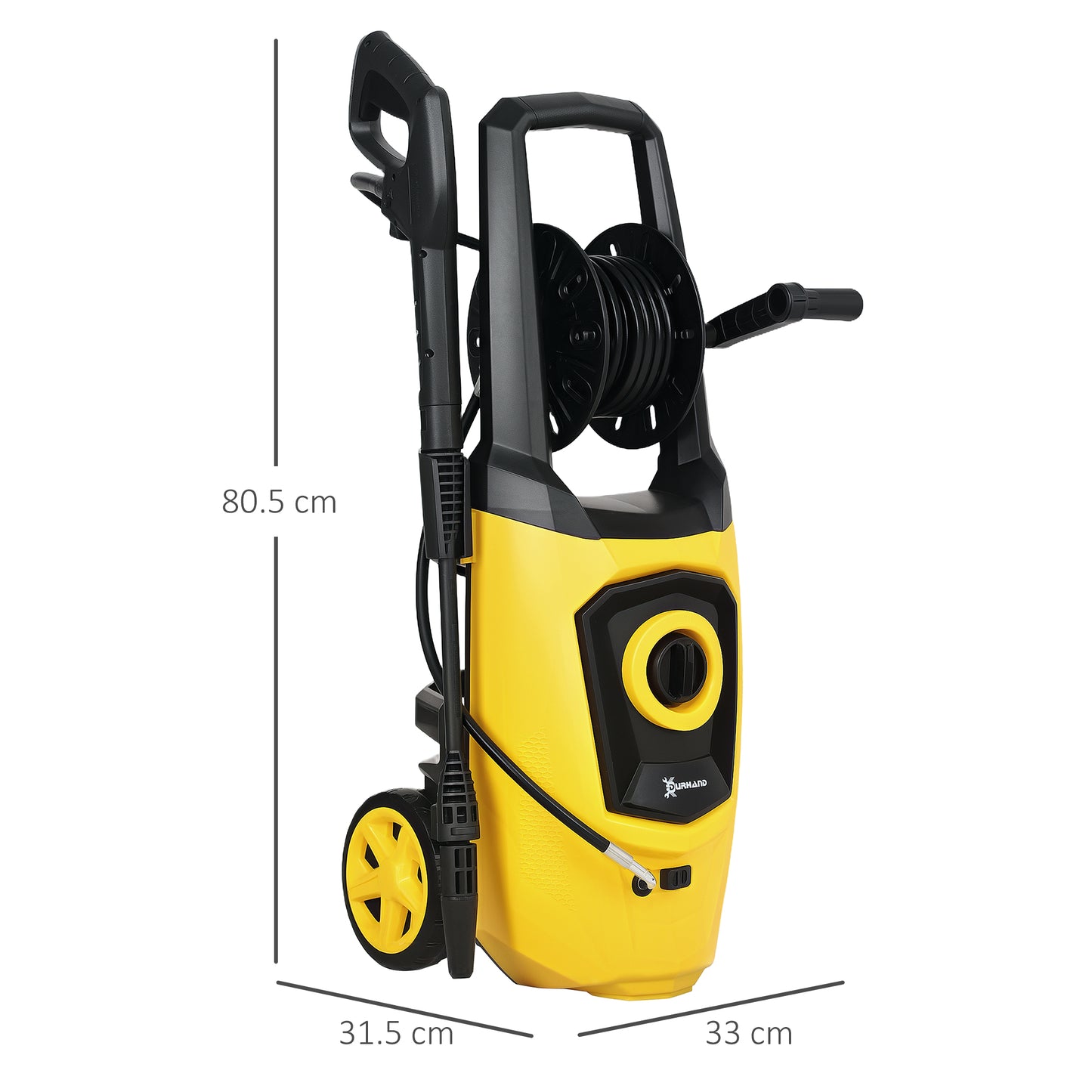 Durhand 1800W Pressure Washer 150 Bar 510 L Per Hour Portable Jet Wash With 6m Hose Reel For Garden Car Furniture Yellow