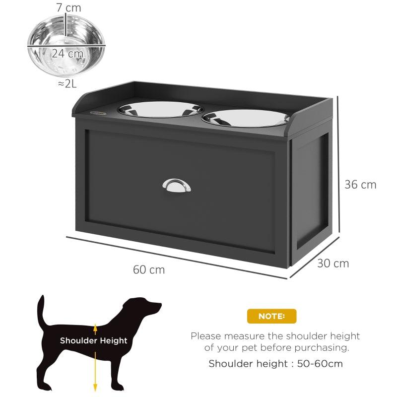 PawHut Stainless Steel Raised Dog Bowls with 21L Storage Drawer - Black | Elevated Feeding Station for Large Dogs and Cats - ALL4U RETAILER LTD