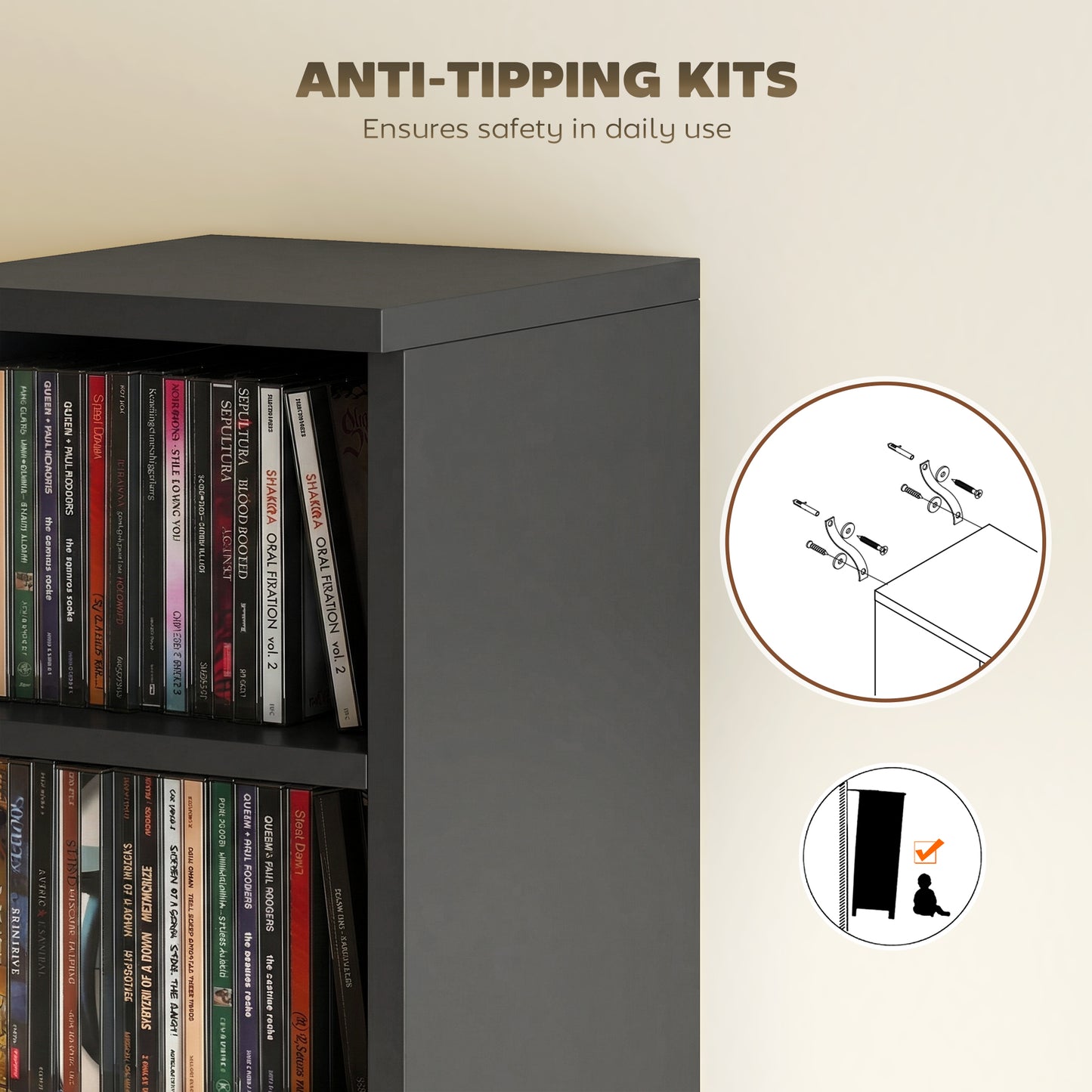 HOMCOM Set Of 2 CD Media Display Shelf Units Tower Rack With Adjustable Shelves Black
