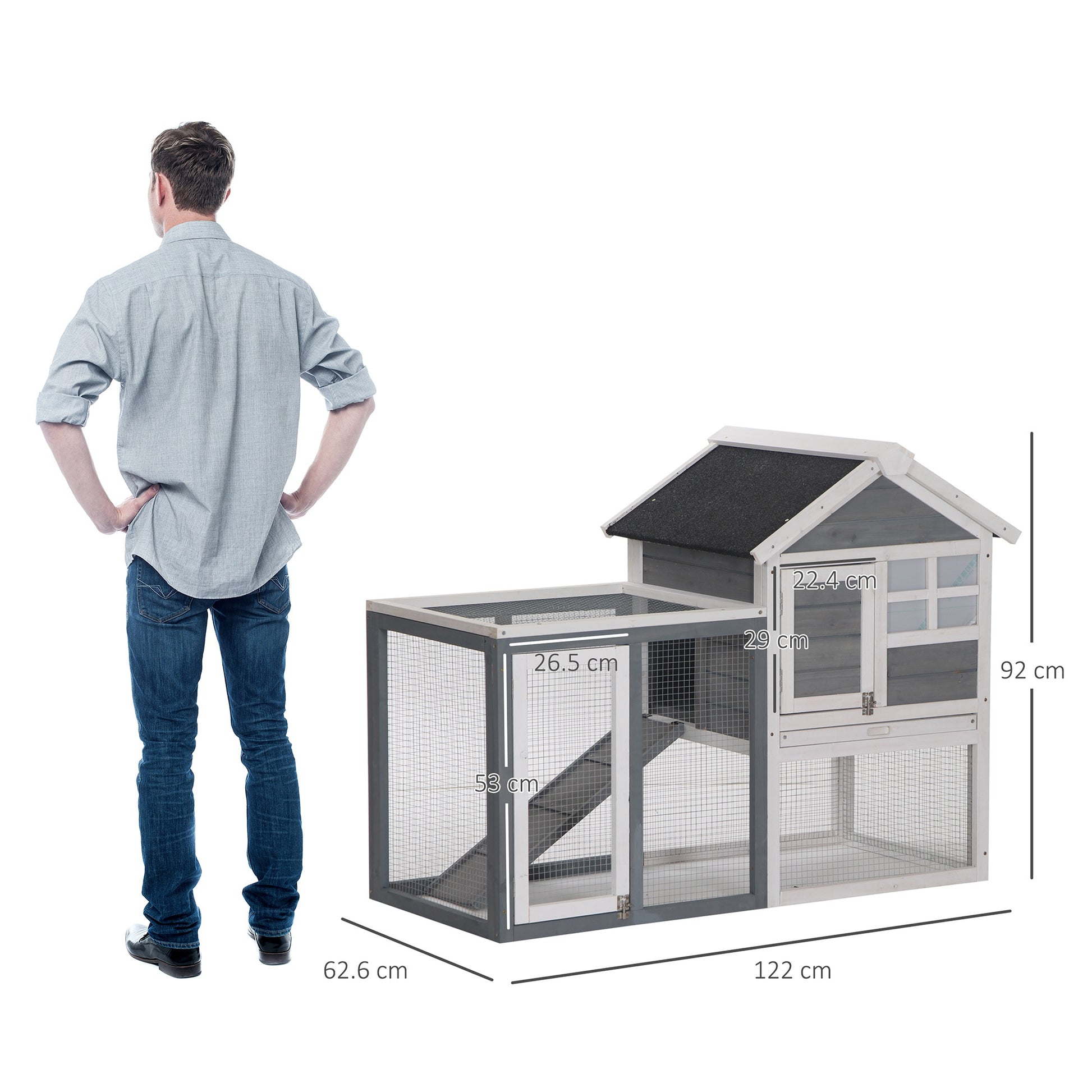 Spacious 2-Story Fir Wood Guinea Pig and Rabbit Hutch with Outdoor Run and Pull-Out Tray | PawHut - ALL4U RETAILER LTD