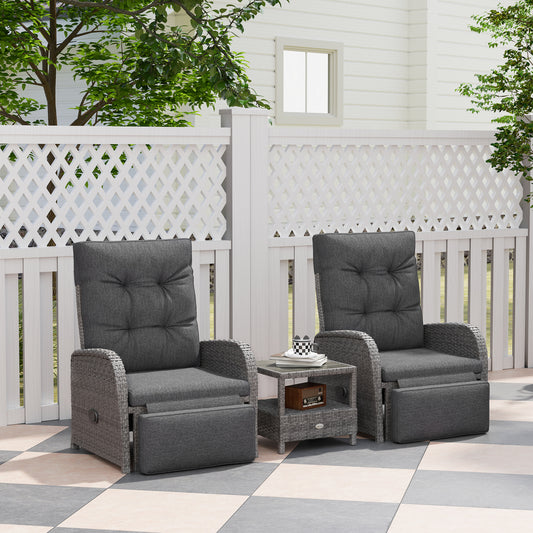 Outsunny 2 Seater Outdoor Patio Rattan Wicker Chaise Lounge Set With Cushions No Assembly Grey
