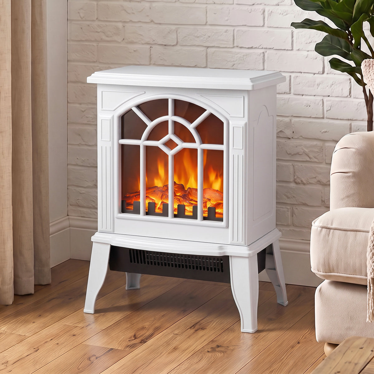 HOMCOM Freestanding Electric Fireplace With Led Flame And Safe Heating