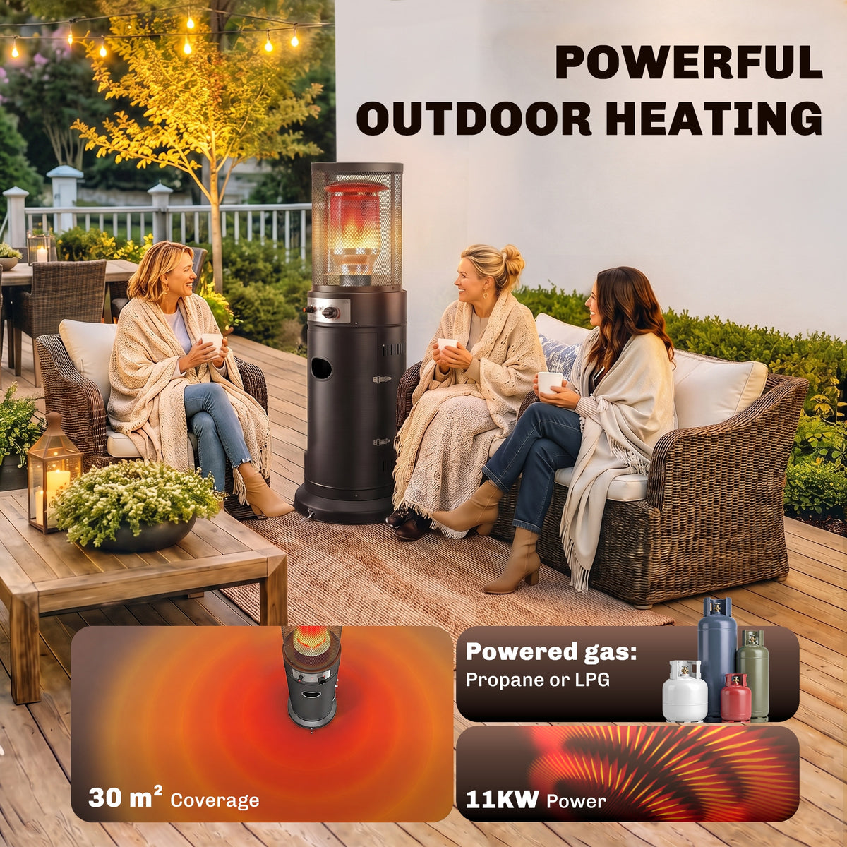 Outsunny 11 kW Portable Propane Patio Heater with Tip Over Safety Protection