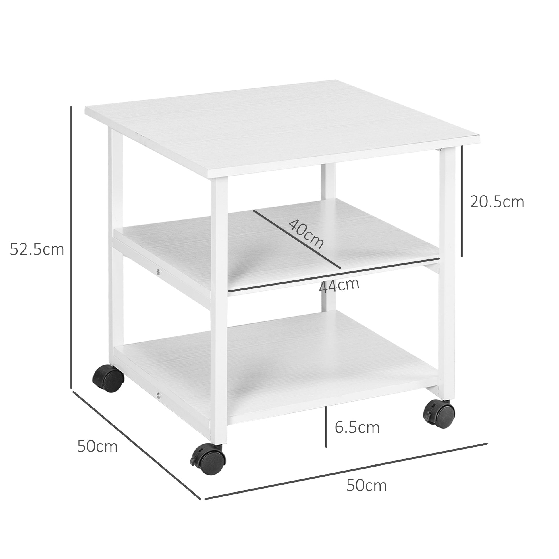 Vinsetto Mobile 3-Tier Printer Cart with Storage & Wheels for Home Office - White - ALL4U RETAILER LTD