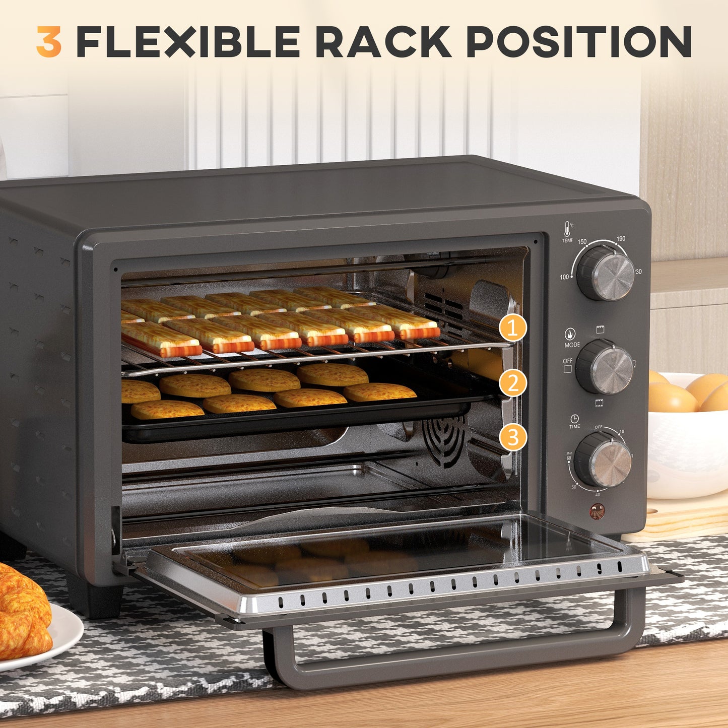 HOMCOM 21L Compact Electric Toaster Oven with Adjustable Temperature and Timer, 1400W, Grey - ALL4U RETAILER LTD