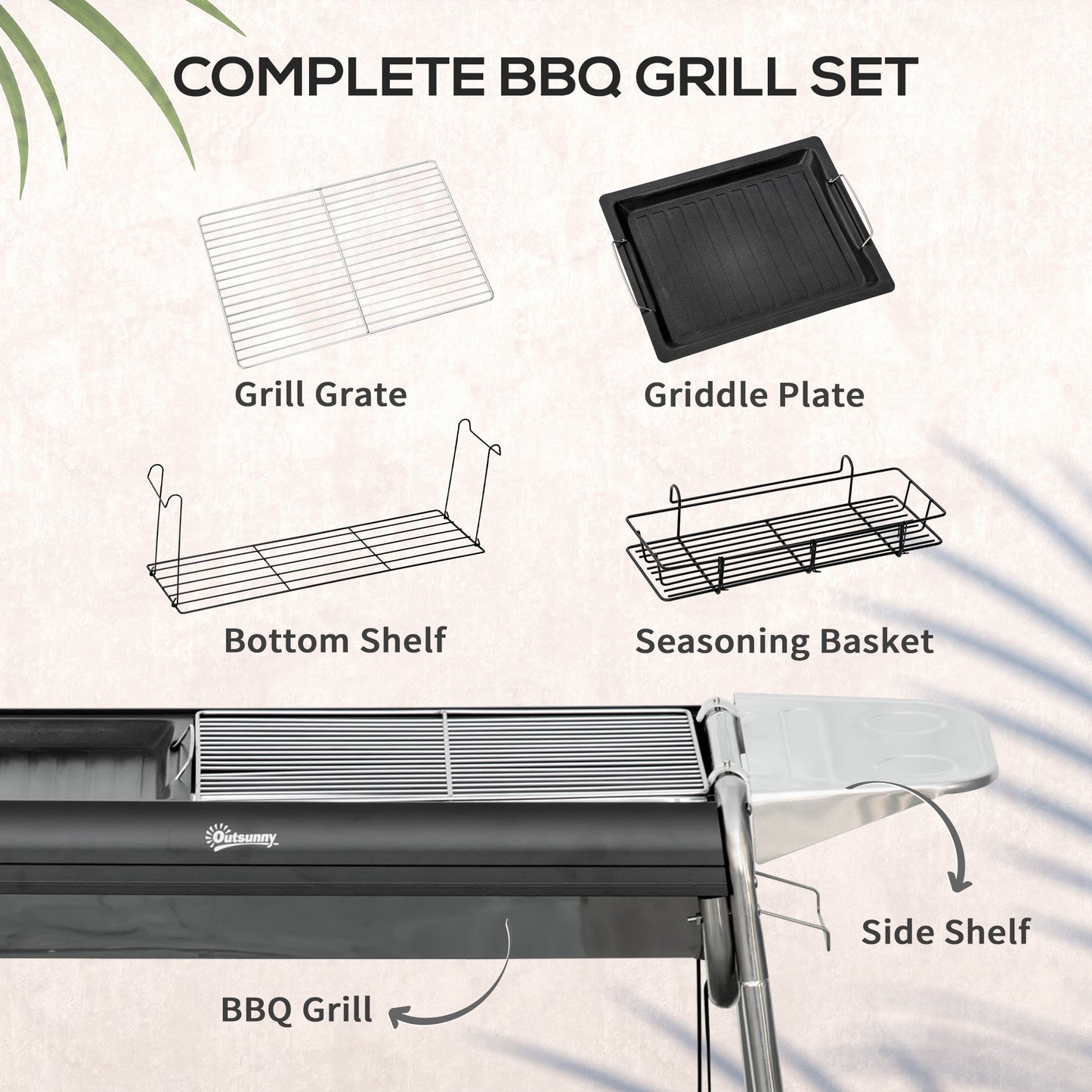 Outsunny Charcoal BBQ Grill Black Portable Cooker For Garden And Tailgating Large Cooking Area Serves 8 To 15
