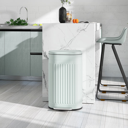 HOMCOM 30L Metal Kitchen Bin With Soft Close Lid Pedal Operated Stay Open Inner Removable Bucket Light Green