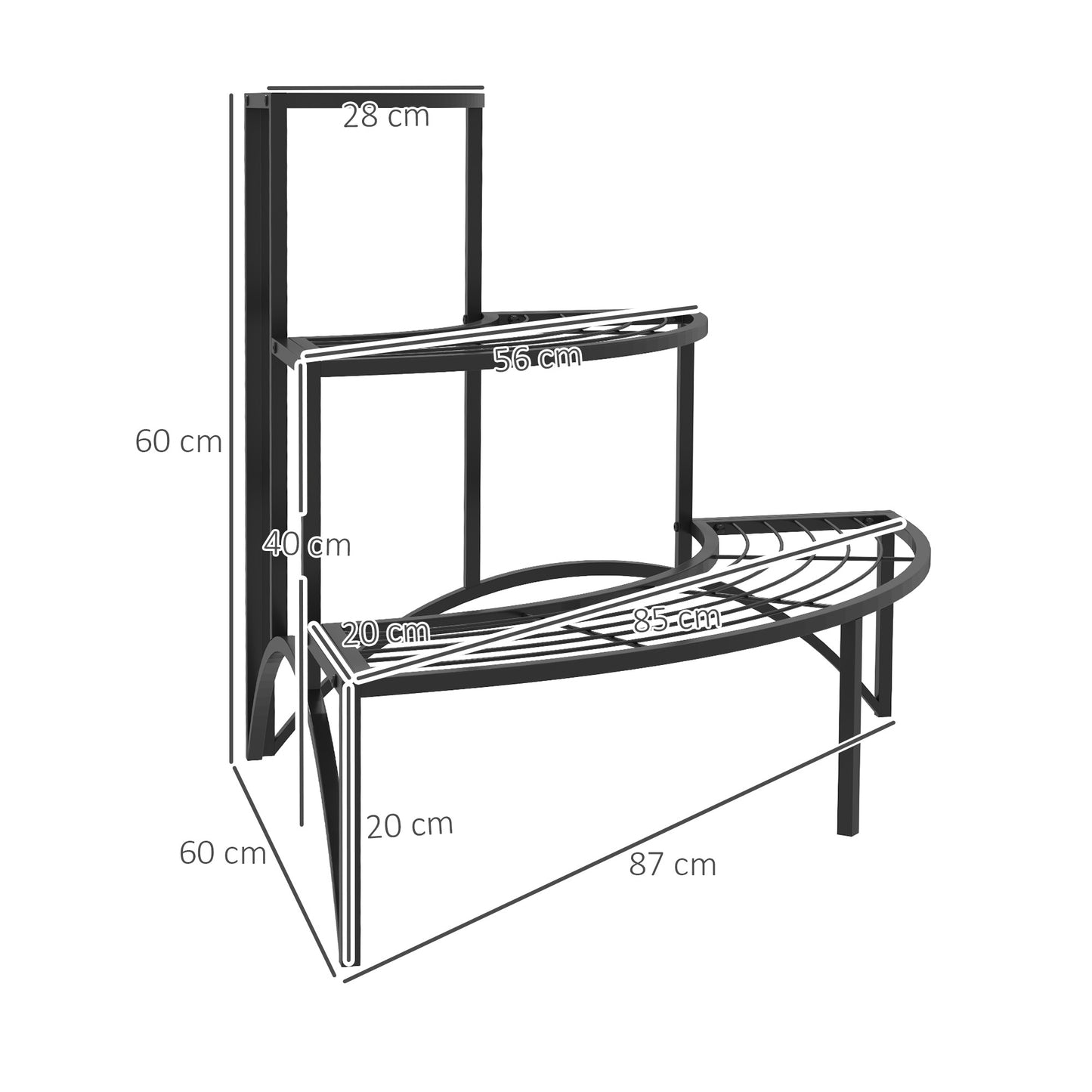 Outsunny Black Three Tier Corner Metal Plant Shelf Stand Rust Resistant Powder Coated Finish