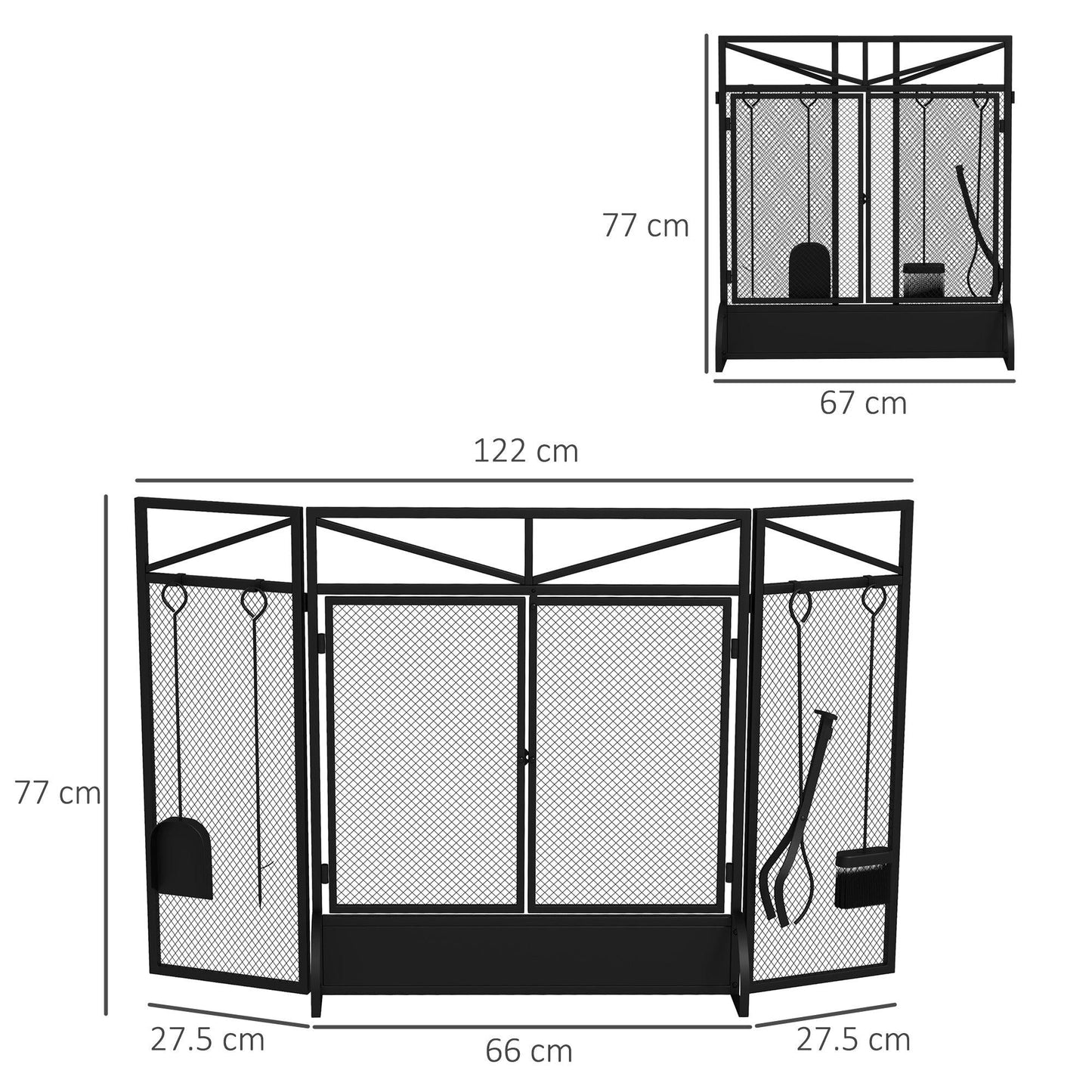 HOMCOM 3 Panel Folding Fire Guard with Tool Doors Fire Screen Spark Guard - ALL4U RETAILER LTD