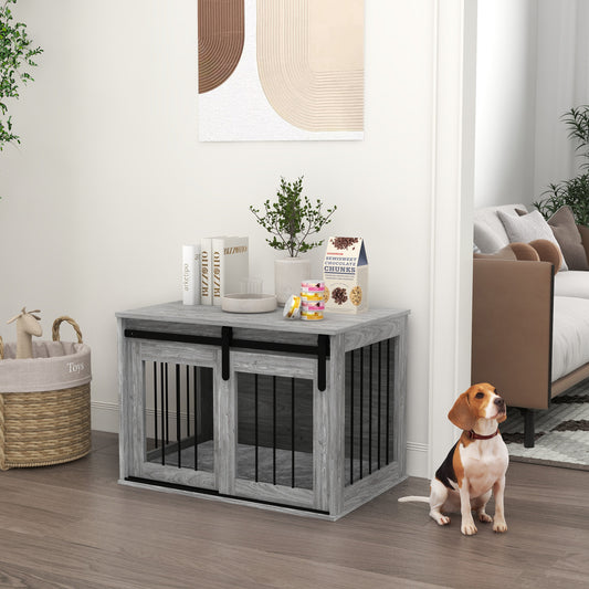 PawHut Elegant Grey Dog Crate Furniture with Removable Cushion for Large Breeds - ALL4U RETAILER LTD