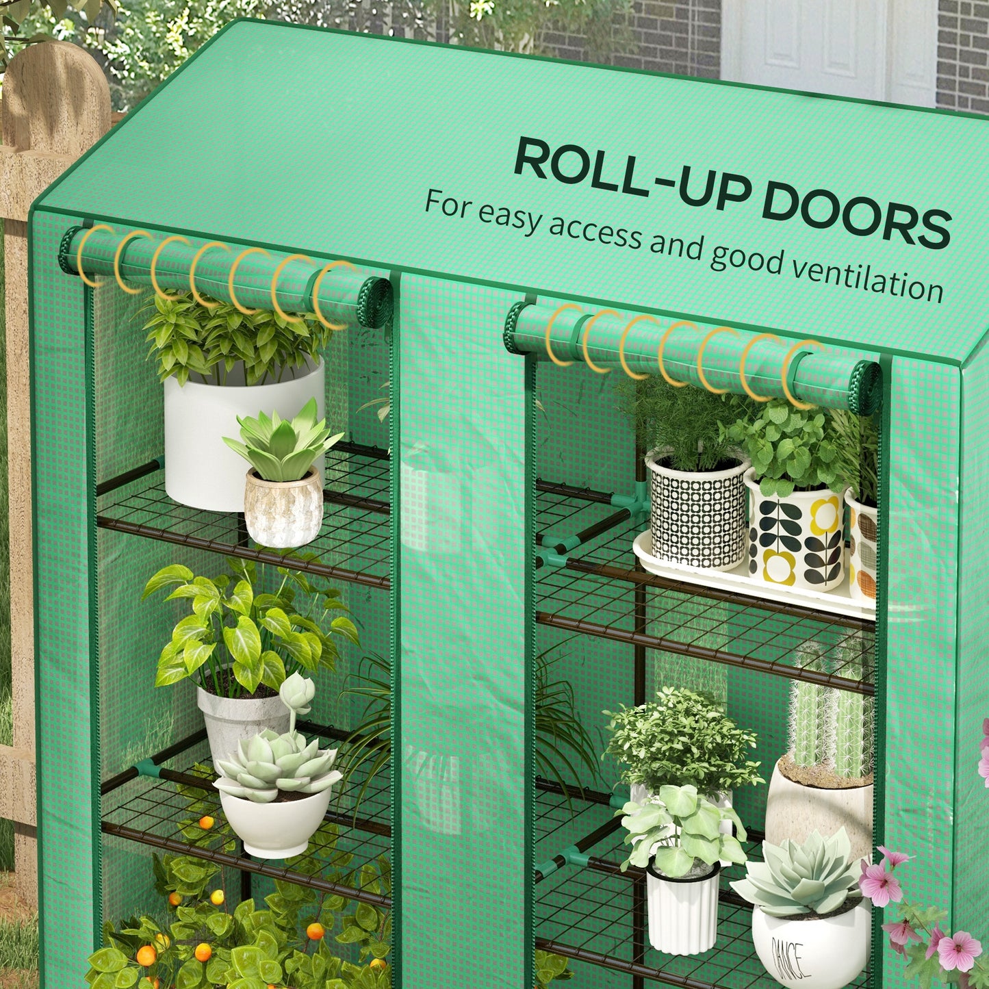 Outsunny 46 x 143cm Three Shelf Mini Greenhouse Green Plastic Garden Shelter With Roll Up Doors