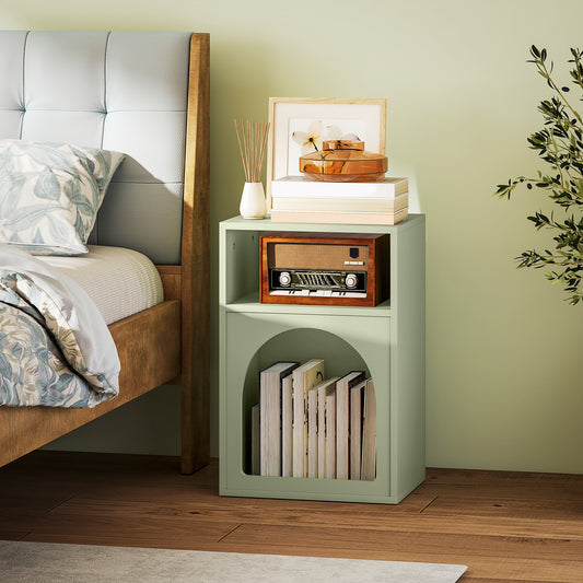 HOMCOM Bedside Table With Two Open Compartments Arch Design Light Green End Table For Small Spaces