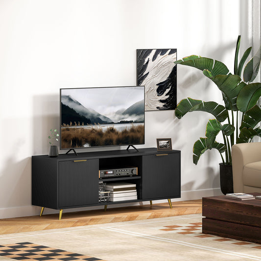 HOMCOM Modern TV Stand Cabinet For TVs Up 55Inch With Open Shelves And 2 Cabinets Cable Management Living Room Black