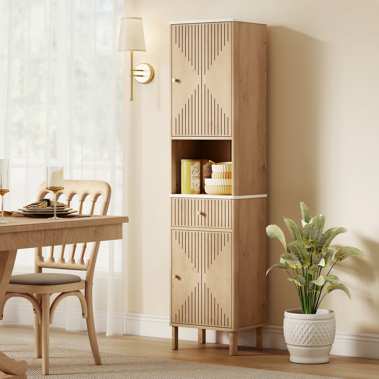 HOMCOM Slim Bathroom Cabinet With Silent Drawer Rail In Wood Finish For Scandinavian Japanese Adjustable Shelves