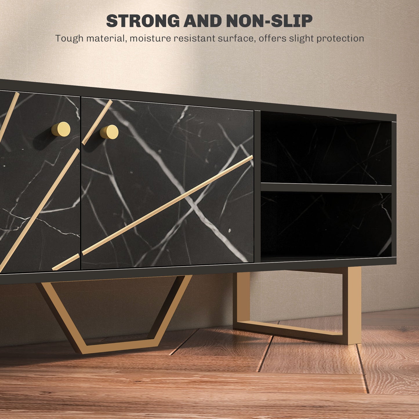 Modern Black Marble TV Stand with Storage for 50-Inch TVs, Versatile Living Room Unit - ALL4U RETAILER LTD