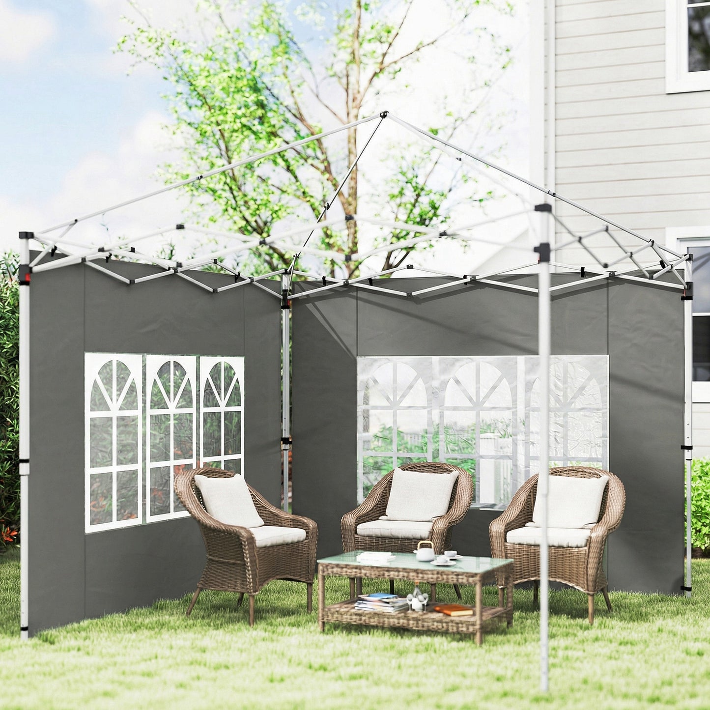 Outsunny Gazebo Side Panels Replacement With Window For 3x3m Or 3x4m Pop Up Canopy 2 Pack Dark Grey